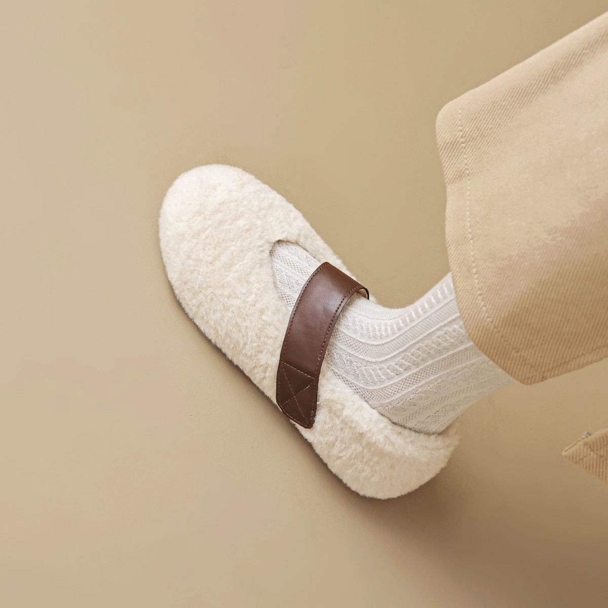 潮流风玛丽珍鞋仙女风冬季毛毛鞋女冬外穿一脚蹬羊羔毛豆豆鞋