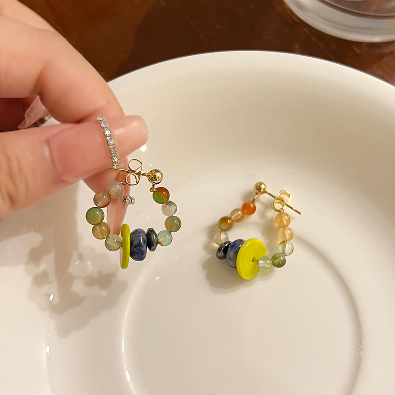 现货复古彩色耳钉女小众设计感w2023年新款新中式古风独特耳环耳