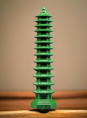 速发绿色木制十三层九层文昌塔摆件实木质雕刻1层层艺昌文工塔品