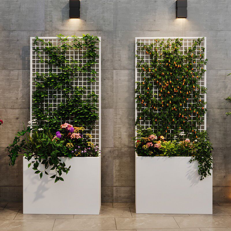 速发户外爬藤架花箱网格栅栏室内台露台金属种植箱庭院隔断花架