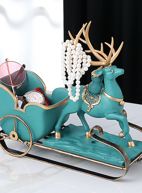 速发创意鹿礼装放门口玄关鞋柜收纳盒轻奢中式件饰品乔迁摆物