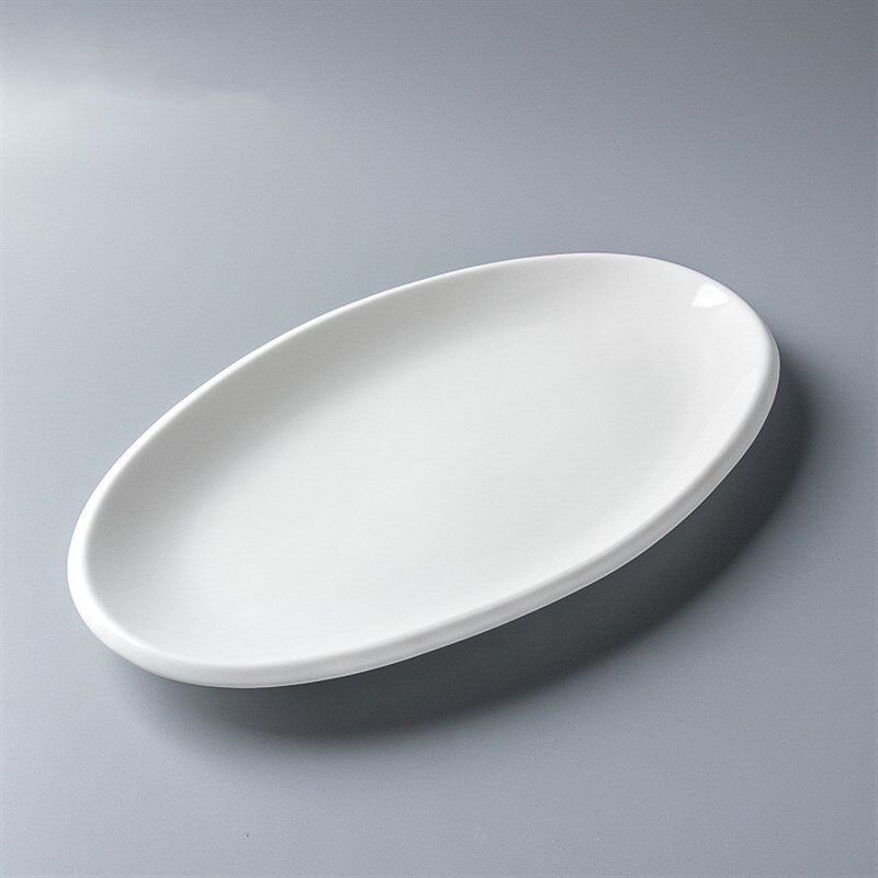 速发纯白陶椭鱼盘瓷圆形厚边鱼盘蒸鱼盘简约家用鱼盘鱼店餐厅专用