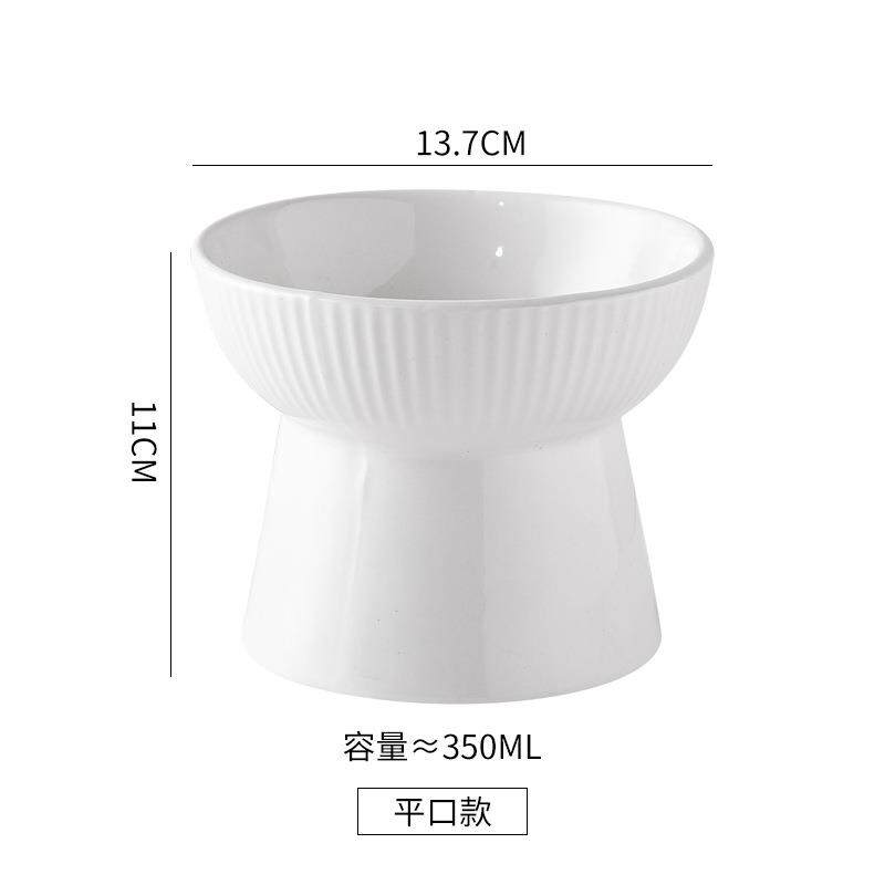 现货宠物陶瓷碗高脚猫p碗陶瓷碗斜口白色碗陶瓷猫碗护颈防打翻中