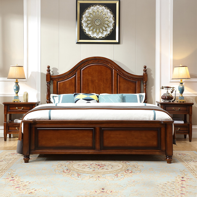 速发简约美8抽实木床1.式米双人大床主卧气压全屉高箱储物橡木床