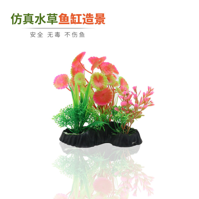 新款 鱼缸里的装饰品水族箱造景仿真铜钱叶水草植物假仿花草摆件
