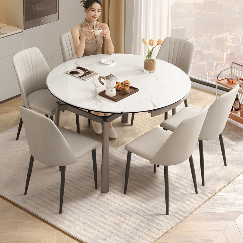 芝华仕微晶石岩板餐桌椅饭桌家具2025新款可伸缩可变圆桌CT181