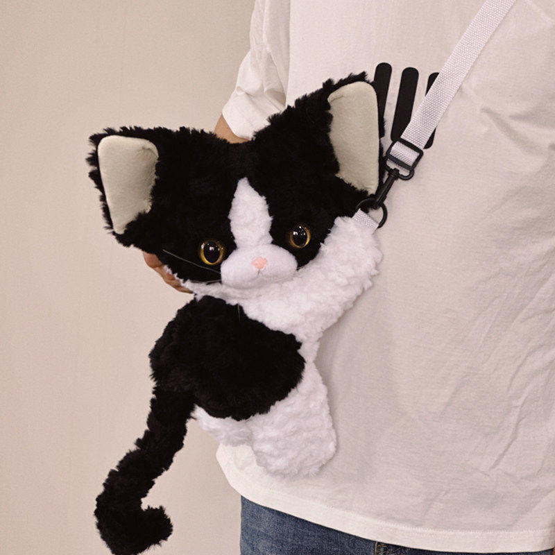 德文卷毛猫趴趴包可爱小熊猫玩偶毛绒背包包斜挎包生日礼物送女生