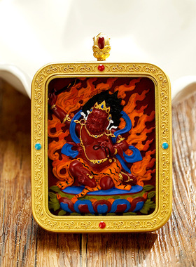 唐卡红砂立体彩绘方牌擦擦手工黄