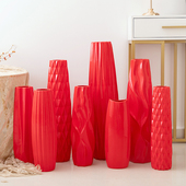 喜庆红花瓶大号高客厅落地 水花器 60厘米陶瓷红色大花瓶 平面可装