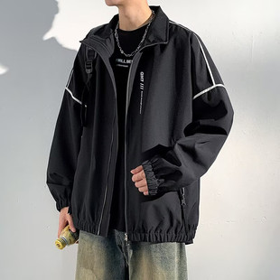立领夹克男款大码学生春秋季2026新款宽松休闲外套薄款秋天外衣服