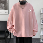 t恤男2024秋季 新款 ins港风宽松大码 纯棉长袖 潮流百搭打底衫 上衣服