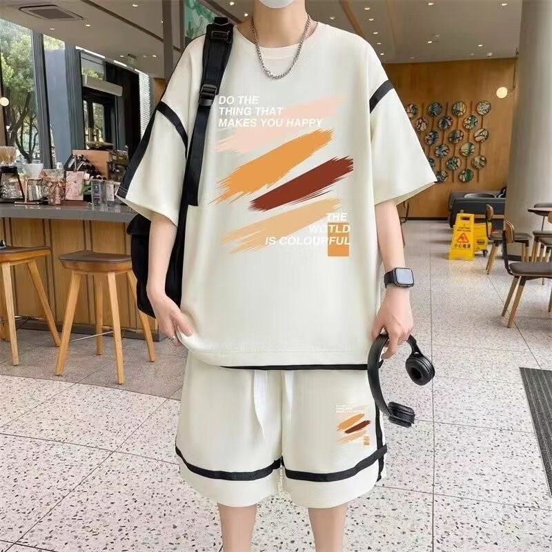 休闲运动套装男夏季华夫格短袖t恤男潮牌半袖短裤一套搭配两件套,男装,休闲运动套装,淘宝优惠券,粉丝福利购,淘宝优惠卷