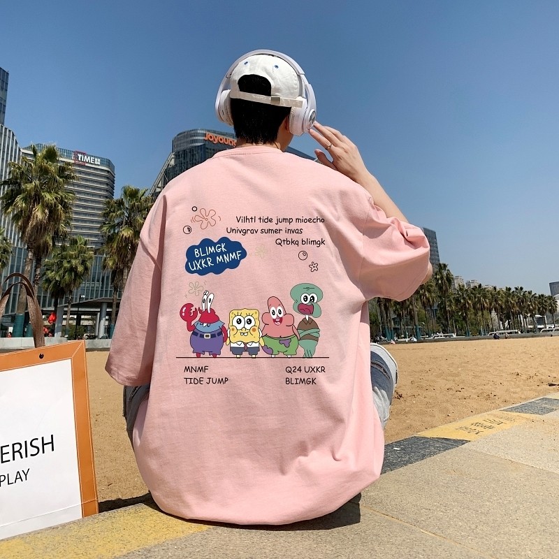 短袖男t恤夏季ins潮流日系宽松字母印花上衣服男生冰丝薄款体恤衫