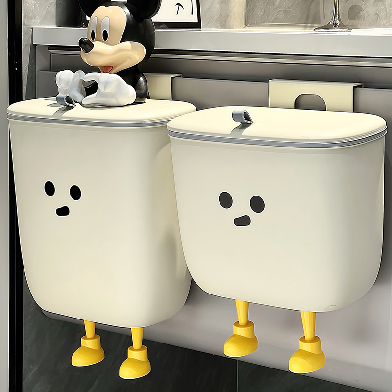 兼白壁挂式垃圾桶免弯腰家用多功能厨房宿舍客厅网红带盖收纳纸篓