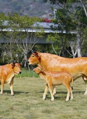 农耕牧童骑仿真黄牛雕塑动物模型摆件园林户外玻璃钢草坪景观装饰