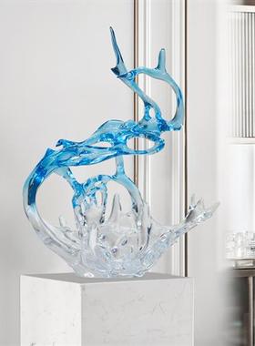 简约现代大型落地透明树脂雕塑玄关摆件客厅电视柜轻奢家居装饰品