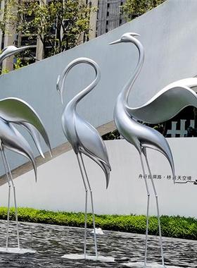 仿不锈钢仙鹤雕塑摆件售楼部水池造景白鹭丹顶鹤白天鹅装饰园林