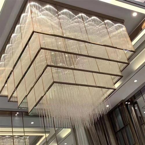 别墅客厅玻璃水晶灯豪华大气吸顶灯酒店大堂商场定制大型方形吊灯