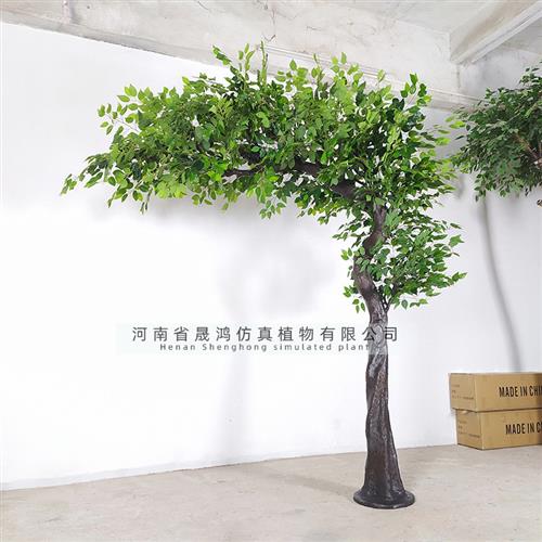 仿真榕树盆景绿植仿真榕树叶大型植物室内装饰摆件实木假榕树