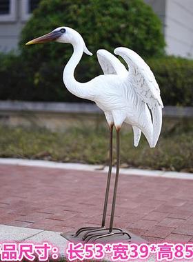 户外仿真白鹭摆件玻璃钢园林水景雕塑玻璃钢庭院假山草地鸟类装饰
