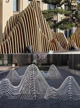 大型不锈钢镂空假山摆件售楼处水景管状切片山形雕塑景观小品定制