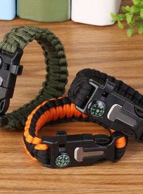 应急野营绳求生手链冒险伞绳户外和求生五多功能指南针七芯一手环