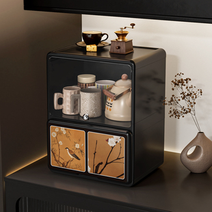 杯子收纳置物架桌面茶杯中古水杯架防尘茶具马克杯咖啡茶包收纳柜