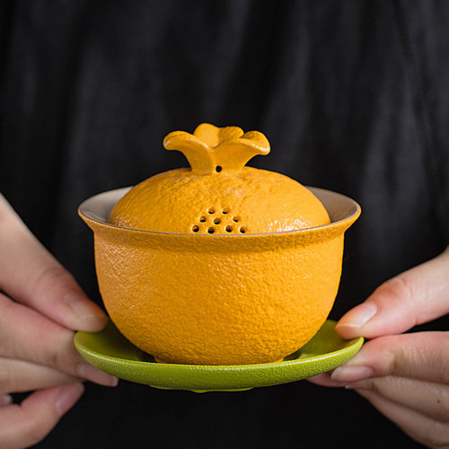 橘子三才盖碗创意功夫茶具