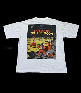 WHO CARE复古大百科美式卡通基础款短袖T恤古着vintage丁丁历险记