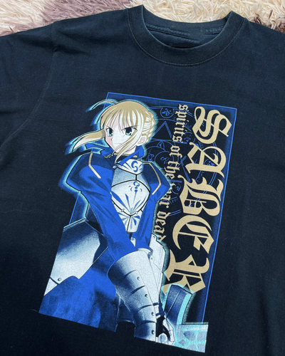 小领口 Fate/stay night blackshirt命运之夜动漫古着高街短袖T恤