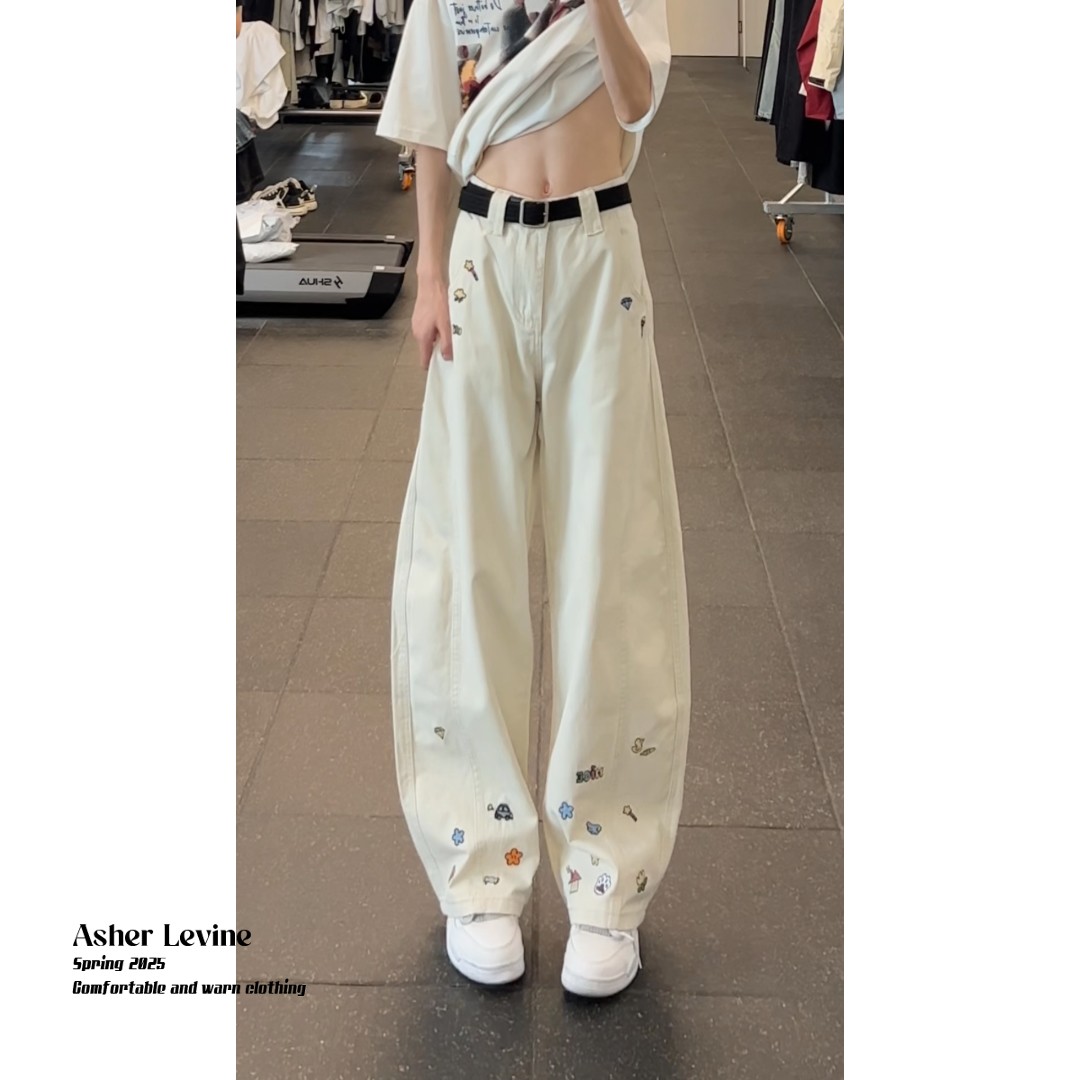 美式高街水洗刺绣牛仔裤男秋冬新款设计感cleanfit提档直筒弯刀裤