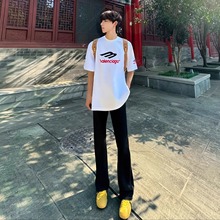 cleanfit黑色微喇牛仔裤男美式高街痞帅vibe修身显腿长直筒弯刀裤