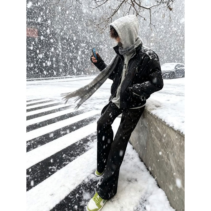 黑色美式cleanfit牛仔裤男秋冬加绒高街水洗修身显高显瘦喇叭裤子