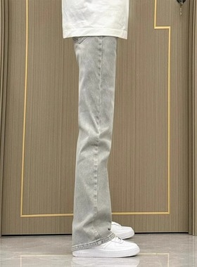 美式复古vibe牛仔裤男春秋新款烟灰色潮牌高街修身显瘦直筒微喇裤