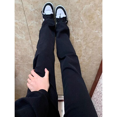 美式复古牛仔裤男黑色修身直筒裤