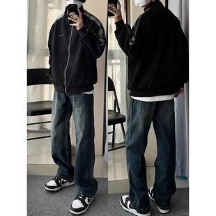 子高街宽松垂感直筒阔腿长裤 美式 穿搭高级感裤 男夏季 复古蓝牛仔裤