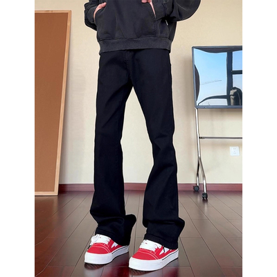 cleanfit黑色微喇牛仔裤男款