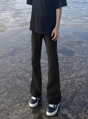 cleanfit黑色牛仔裤男款春秋新款美式高街潮牌vibe修身显瘦微喇裤