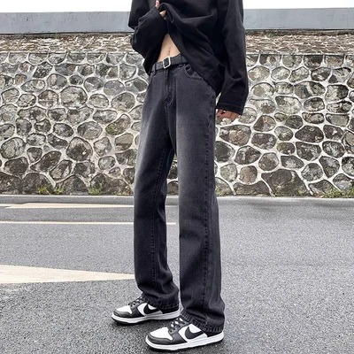 黑色直筒水洗做旧牛仔裤男vibe风