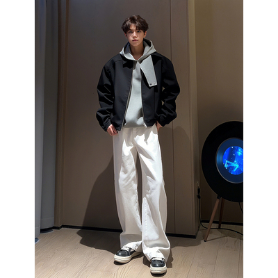 cleanfit白色微喇牛仔裤男