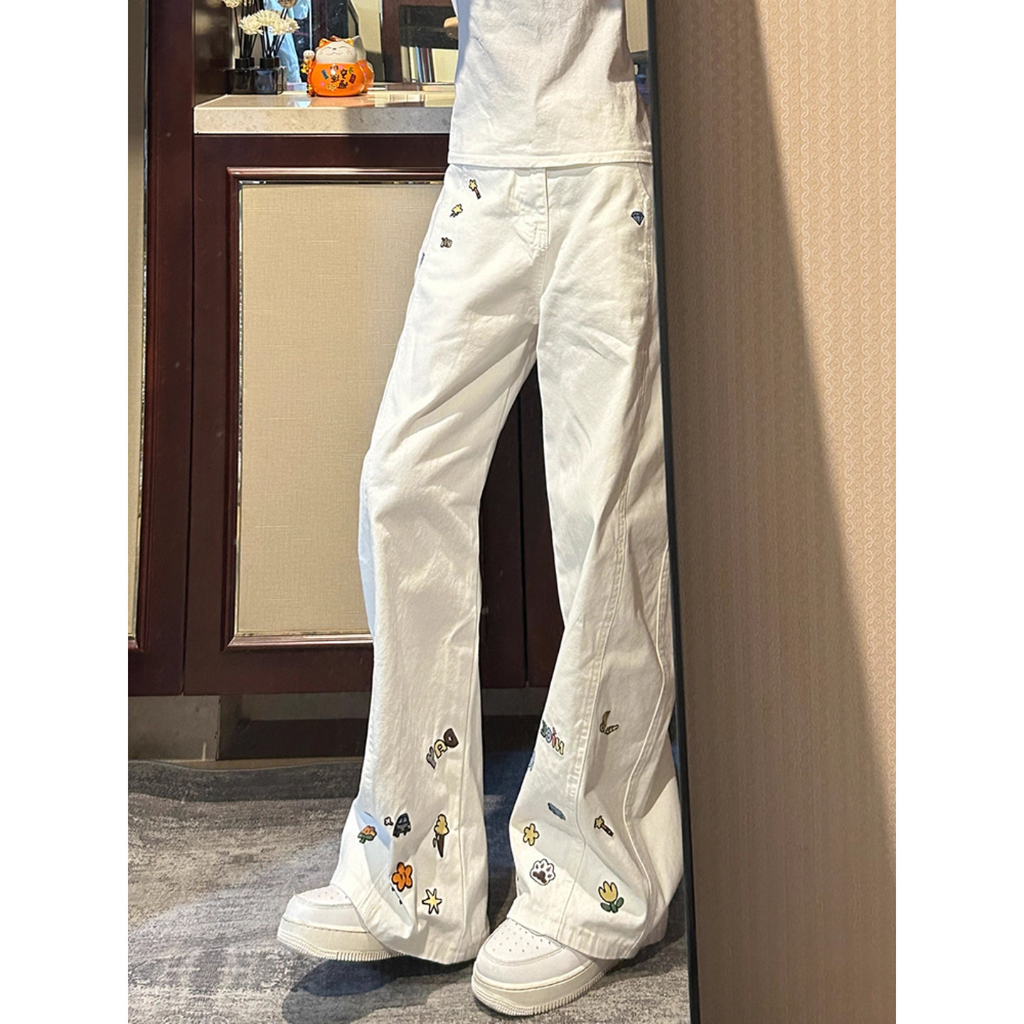 美式高街水洗刺绣牛仔裤男