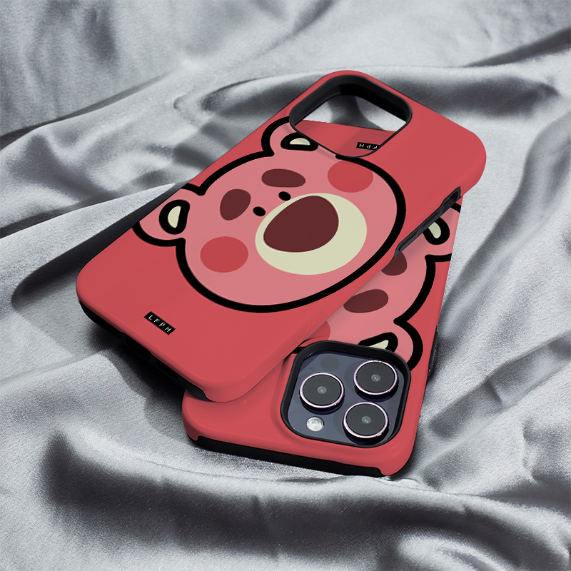 玫红草莓熊iphone16Promax手机壳13适用苹果15plus保护套菲林硬壳12mini二合一XS/XR高级11防摔7/8/SE2全包14