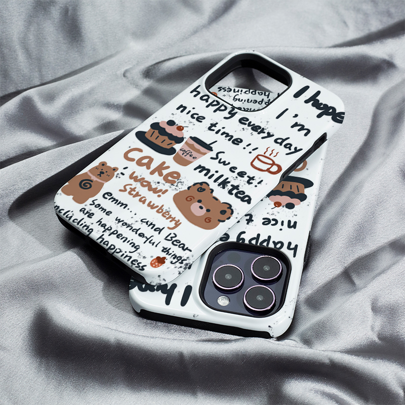 蛋糕咖啡熊iphone16Promax手机壳13适用苹果15plus保护套菲林硬壳12mini二合一XS/XR高级11防摔7/8/SE2全包14
