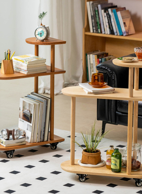 实木客厅边几角几小推车阳台落地式可移动花架沙发侧边轻奢置物架
