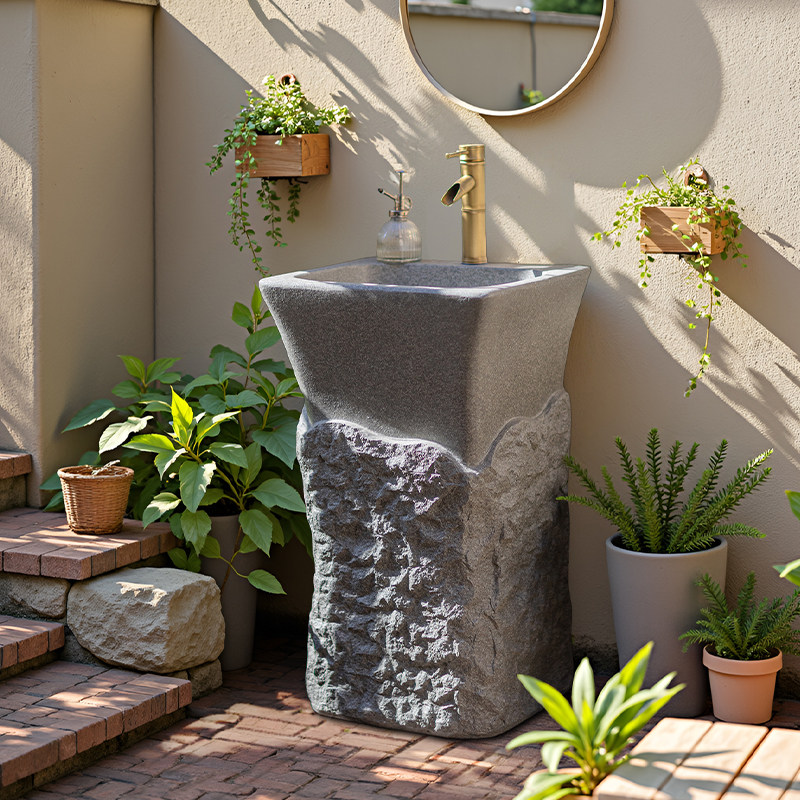 庭院洗手盆别墅高档户外花园洗手台洗菜盆仿石头立柱水槽洗手池子,家居饰品,户外/庭院摆件,淘宝优惠券,粉丝福利购,淘宝优惠卷