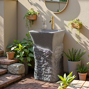 庭院洗手盆别墅高档户外花园洗手台洗菜盆仿石头立柱水槽洗手池子