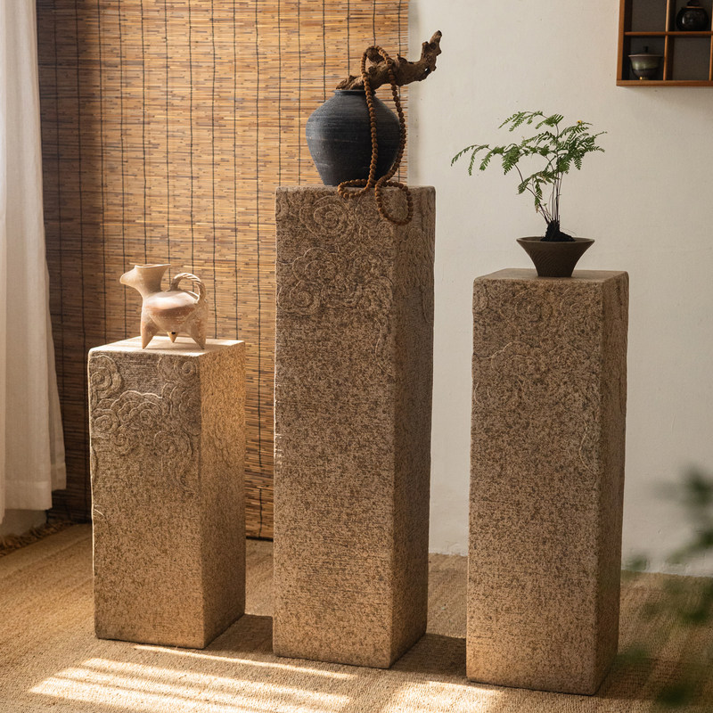 新中式祥云石柱仿石花架茶室玄关罗马柱庭院花园摆件石墩石头底座