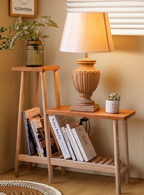 实木花架中式简约客厅阳台多层收纳架高颜值轻奢储物沙发旁置物架