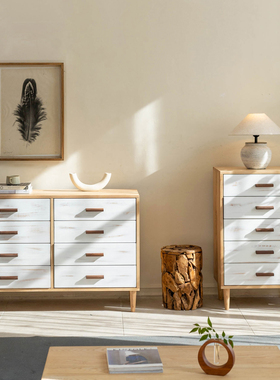 实木斗柜五斗柜客厅轻奢收纳柜靠墙储物柜边柜奶油风多巴胺置物柜