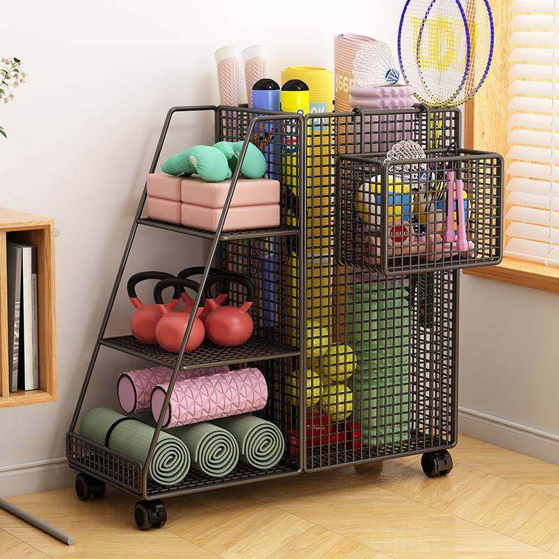 瑜伽垫收纳筐运动健身器材收纳架铁小推车置物架放羽毛球带轮家用,收纳整理,书桌收纳置物架,淘宝优惠券,粉丝福利购,淘宝优惠卷